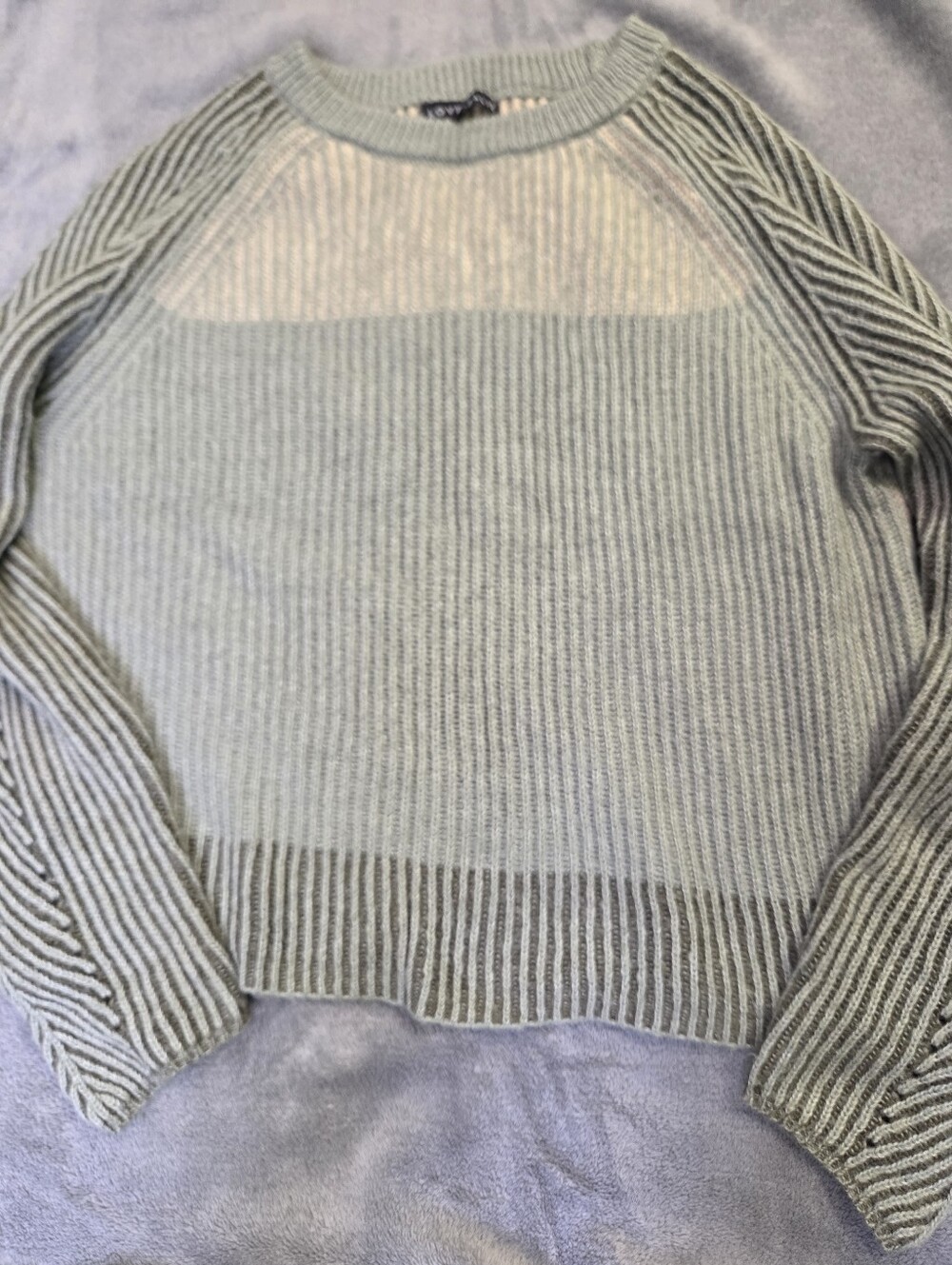LOVE ELLIE Two Tone Green English Rib Knit Sweater L